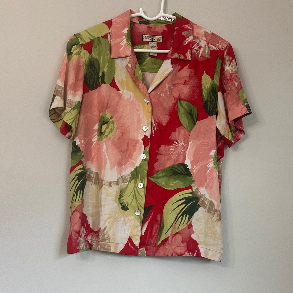 Caribbean Joe Red Floral Button Down Shirt
